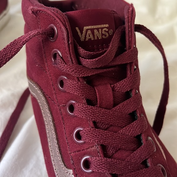 Vans Sk8 Hi Womens Size 7.5 Canvas Maroon with Rose Gold Hi Top Skate Shoe - Picture 6 of 7